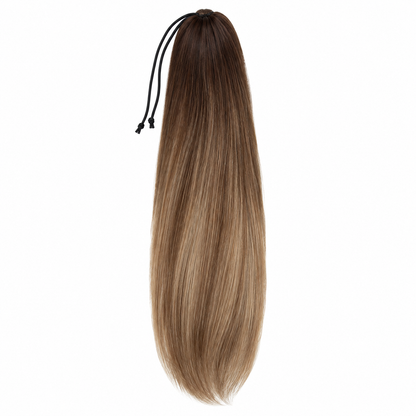 Athena | Rooted Caramel Human Hair Cheer Ponytail — 14″